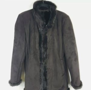 A Brown Dana Buchman Fur Trim Coat Size Large